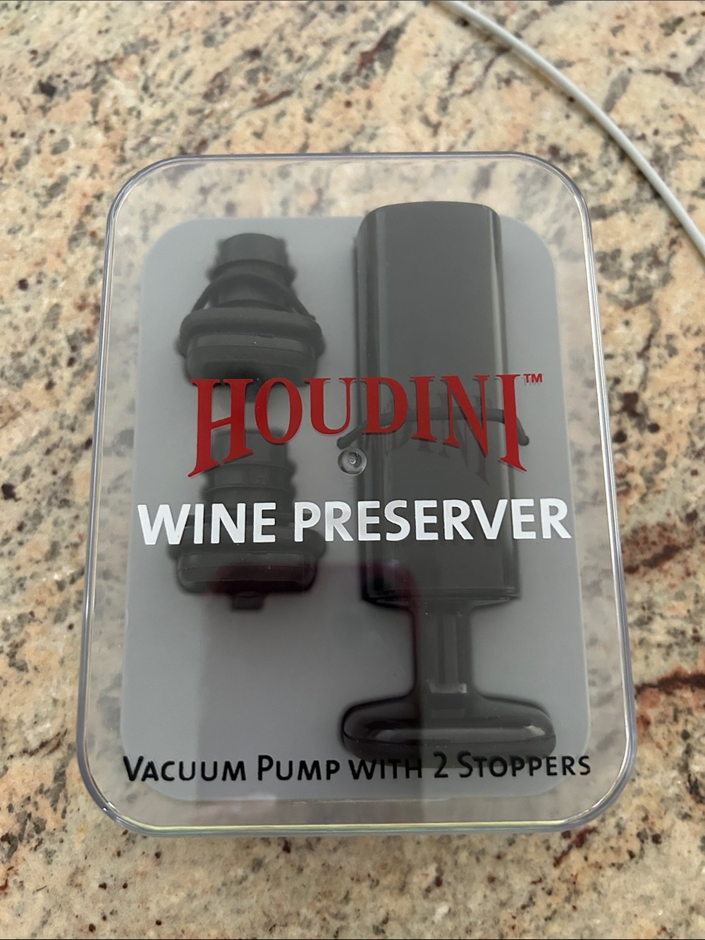 Houdini Wine Preserver Vacuum Pump with 2 Stoppers - Black